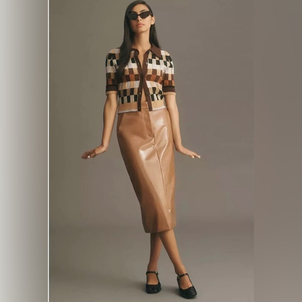 New Anthropologie Sunday in Brooklyn Faux Leather Skirt $130 SMALL Bronze